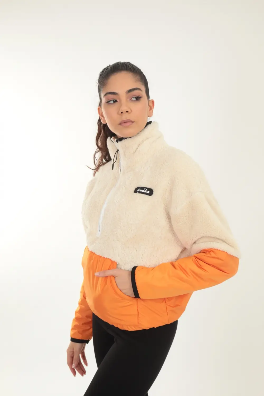 Diadora  Colorblock W 1/2 Zip Sherpa Jacket Krem Renk Kadın Yarım Fermuarlı Üst - D202018-580