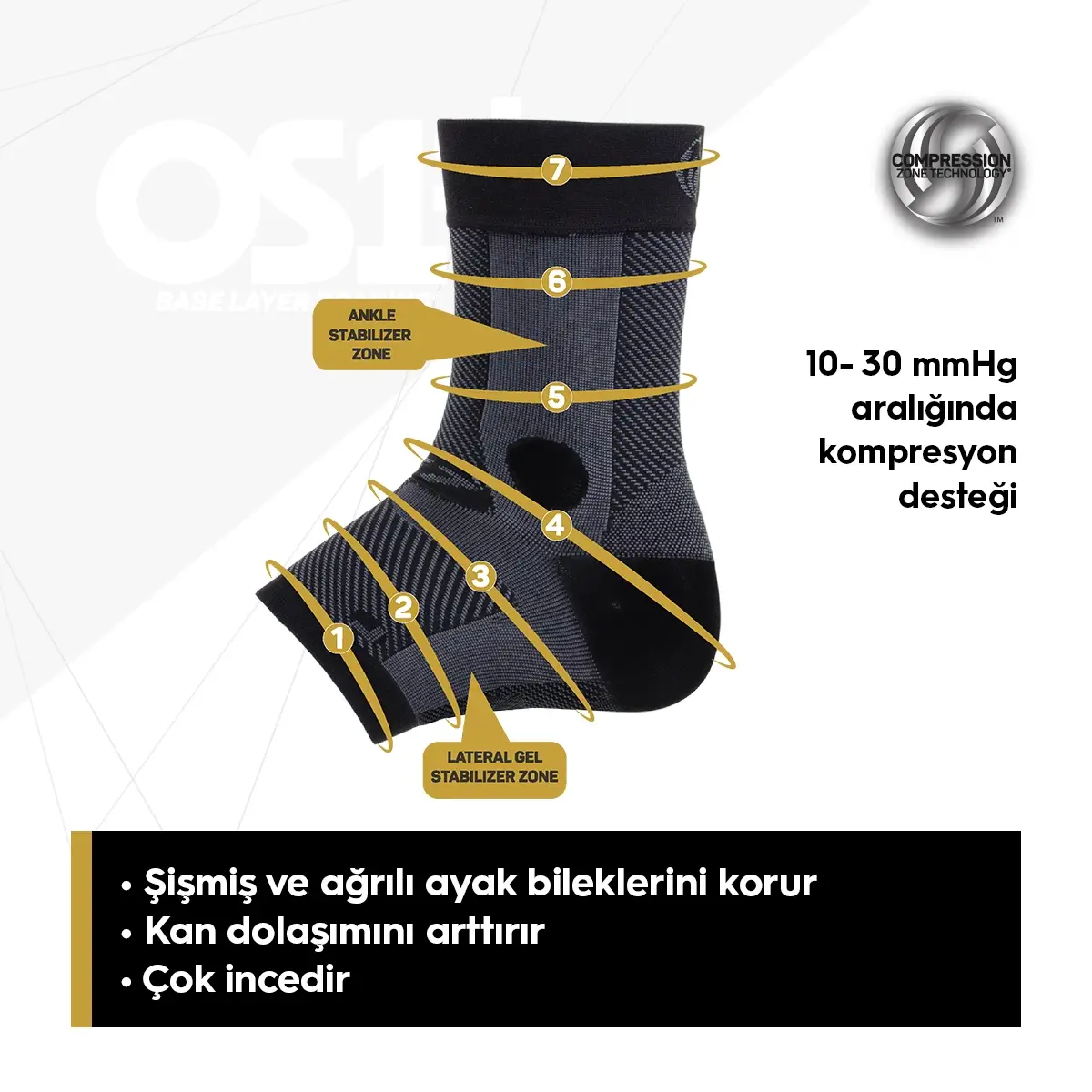 OS1st AF7 Ayak Bilek Desteği ( SOL ) Ayak/Ayak Bileği/Kalf Destek Çorabı