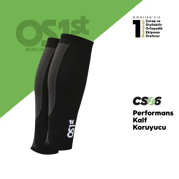 OS1st CS6 Performans Kalf Desteği Siyah Ayak/Ayak Bileği/Kalf Destek Çorabı