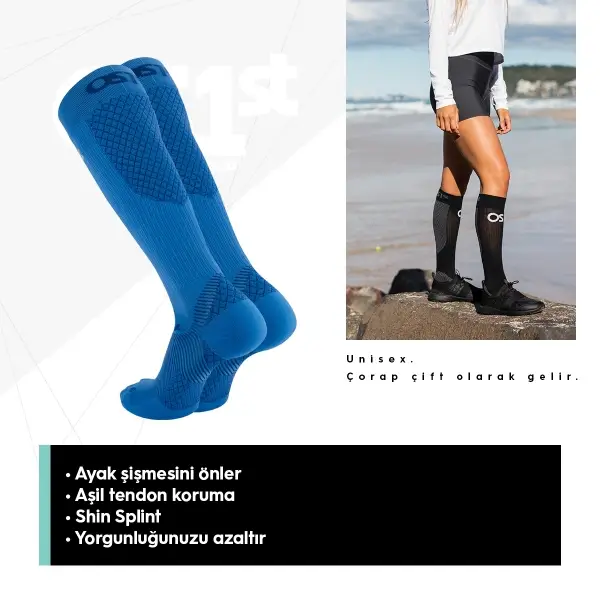 OS1st FS4+ Compression Destek Çorap Mavi Ayak/Ayak Bileği/Kalf Destek Çorabı