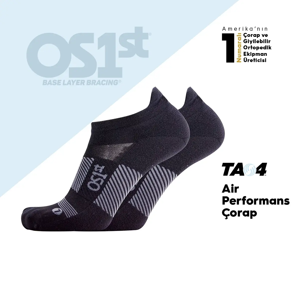 OS1st TA4 Thin Air Performans Çorap Siyah Ayak/Ayak Bileği/Kalf Destek Çorabı