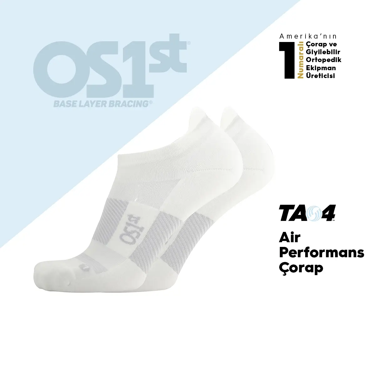 OS1st TA4 Thin Air Performans Çorap Beyaz Ayak/Ayak Bileği/Kalf Destek Çorabı