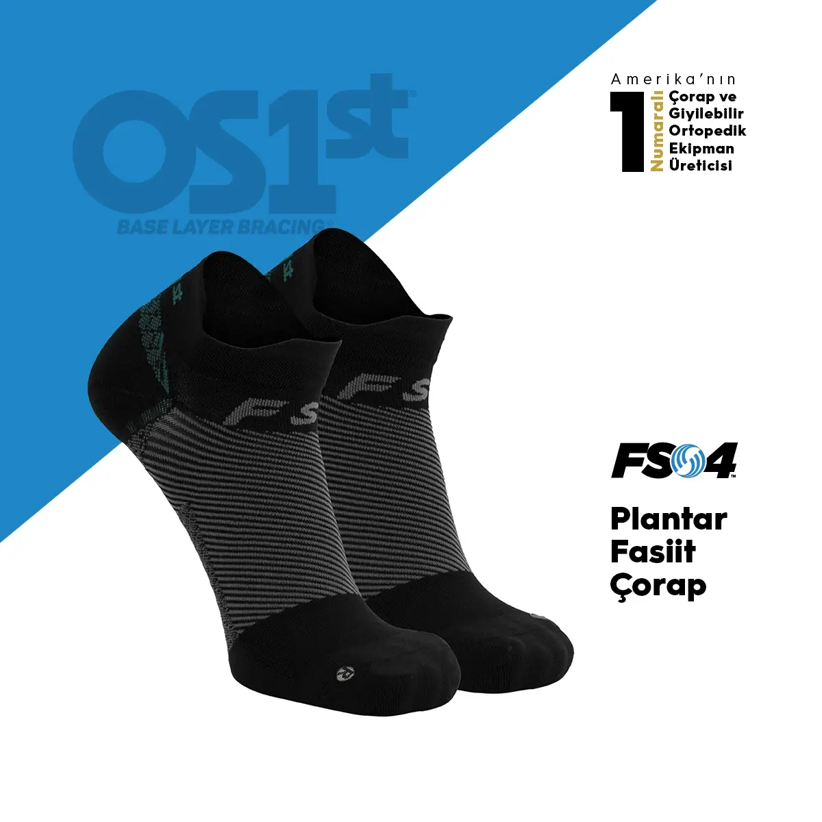 OS1st FS4 Plantar Fasiit Çorap Siyah Plantar Fasiit Koruyucu Destekleyici Çorap
