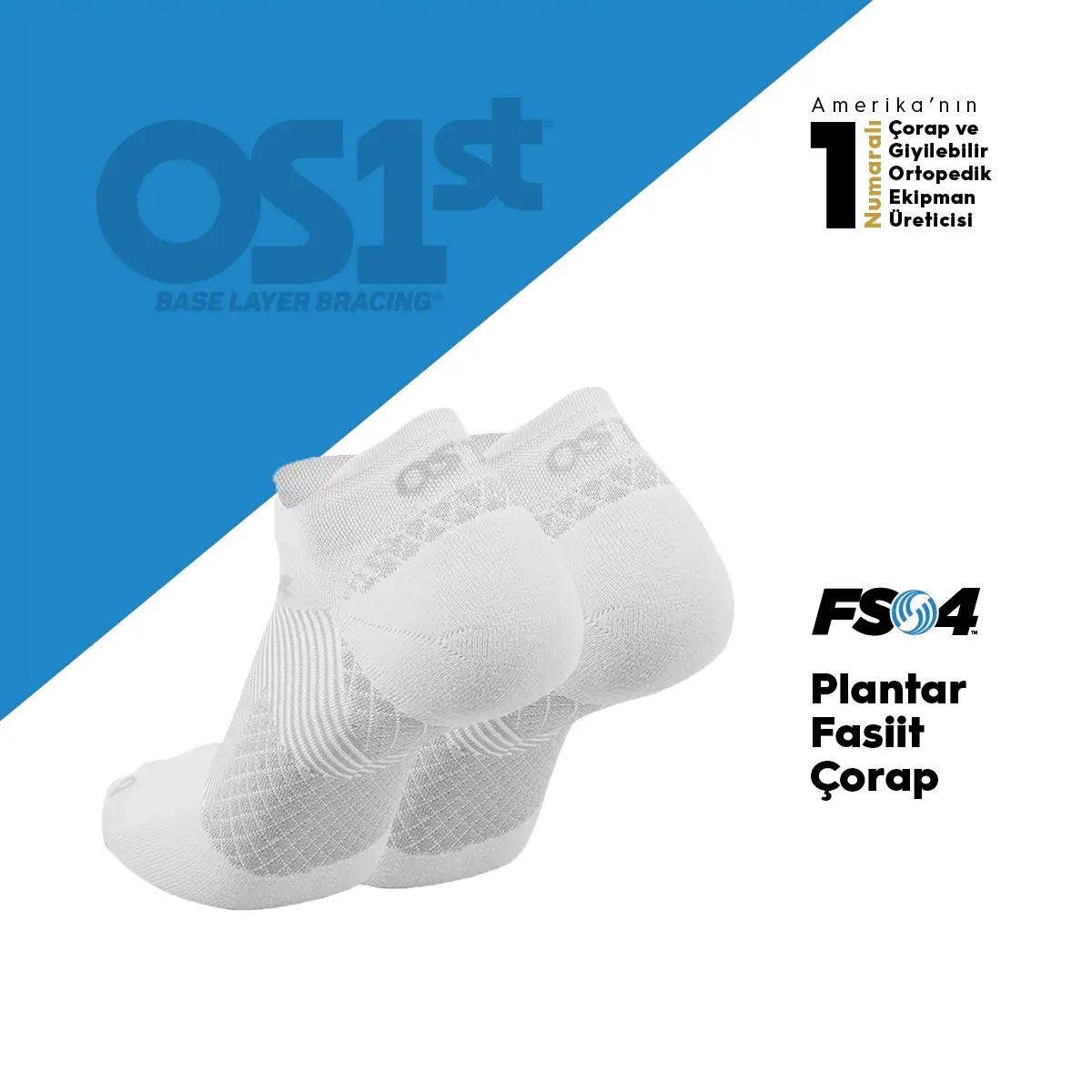 OS1st FS4 Plantar Fasiit Çorap Beyaz Plantar Fasiit Koruyucu Destekleyici Çorap